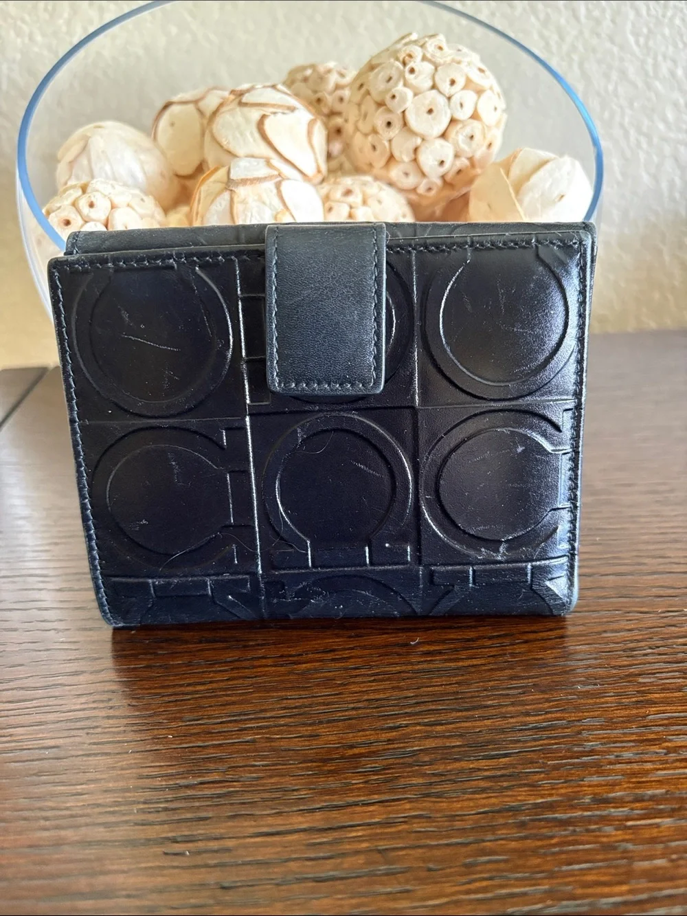 Salvatore Ferragamo Gancini Embossed Leather Bifold Wallet - Black